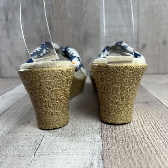 Island Slipper Hawaii Women's Wedge Sandals Floral Tropical Navy White Size 6 - Picture 10 of 12